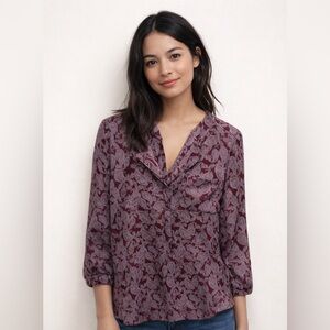 Liz Claiborne Plum Paisley V-Neck Blouse Size Large